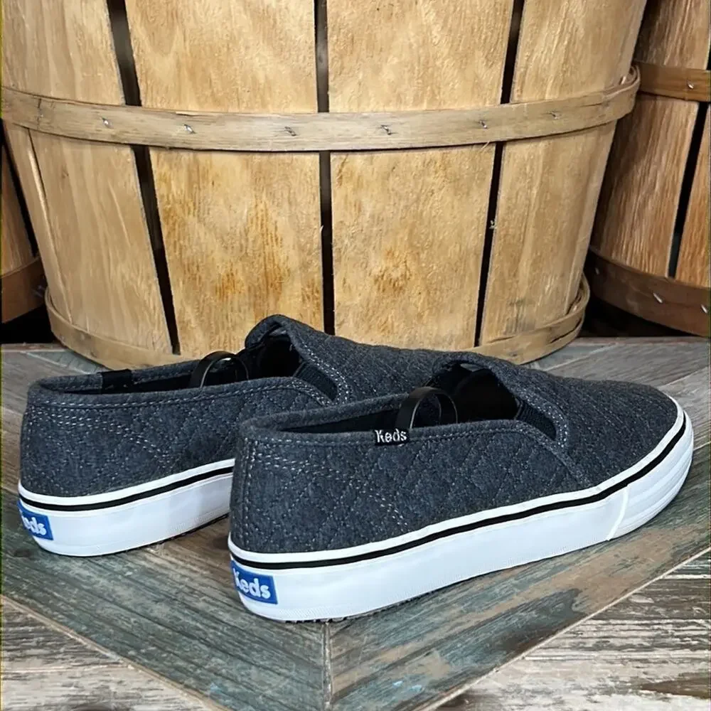 Keds Double Decker Gray Quilted Fabric WF60994 Slip-On Sneakers Womens Size 7